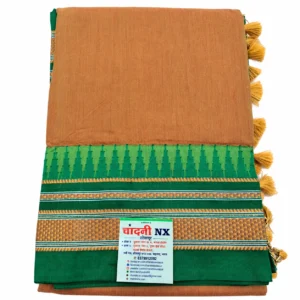 Brown Saree with Green-Gold Border